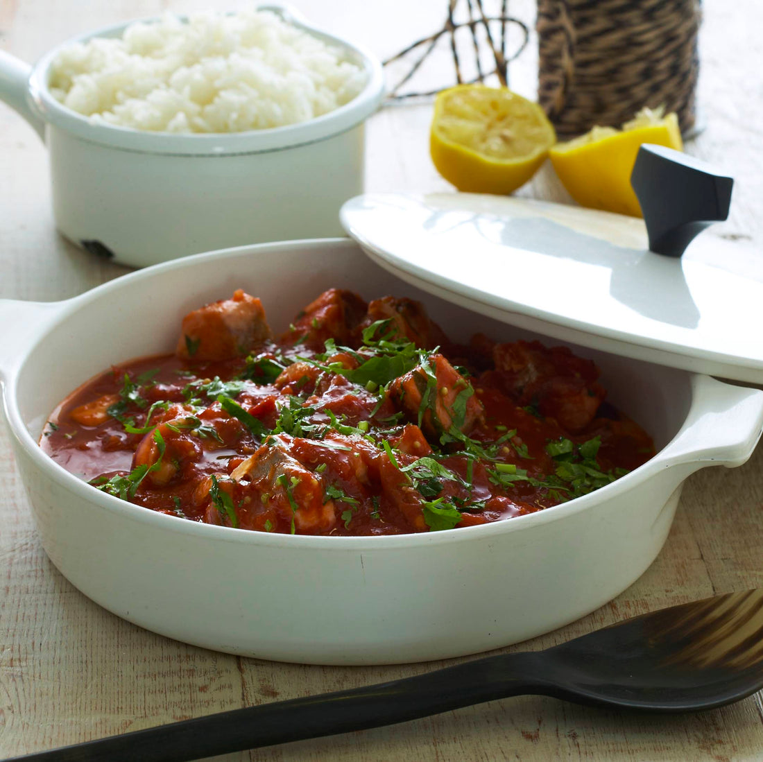 Braised Salmon Fillet, Spicy Tomato Sauce